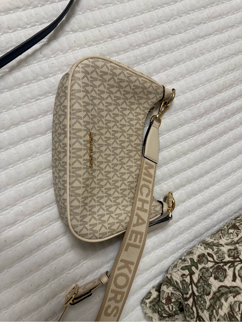 Michael Kors Beige Logo Jacquard Crossbody with Branded Strap
